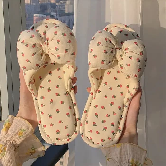 Pantoufles en lin à nœud en forme de cœur pour filles, chaussures anti-ald, sandales à glissière en