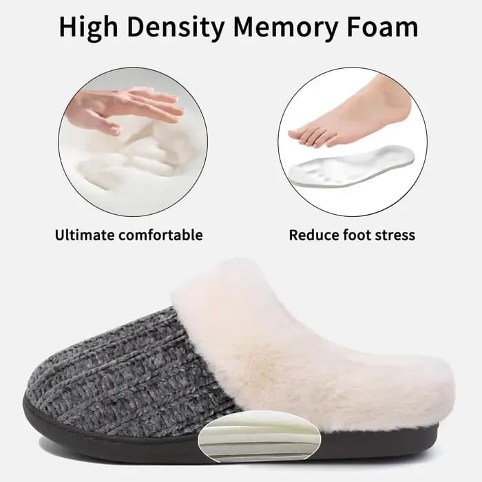 Litfun hiver fourrure chaussons pour femmes sans lacet doublé de laine confortable maison diapositives mousse à mémoire