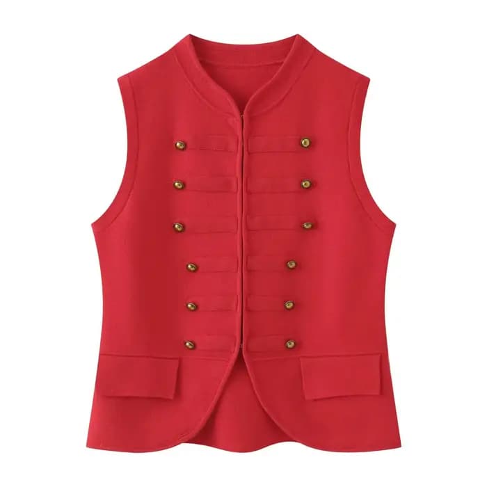 Gilet tricoté sans manches à col rond pour femme