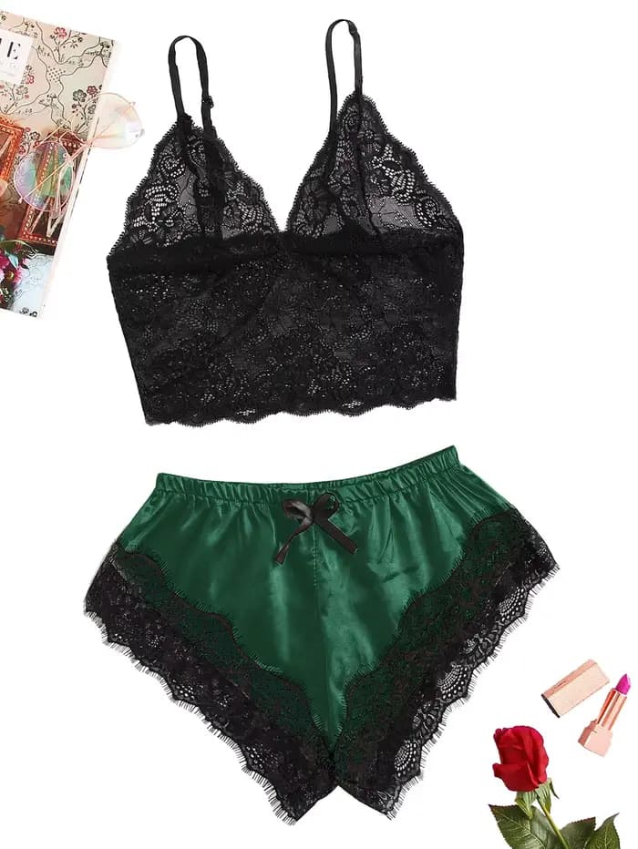 Ensemble pyjama 2 pièces Sexy en dentelle pour femmes