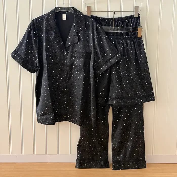 Pyjama scintillant à manches courtes 2026 pour femme, ensemble trois pièces avec revers, peut être p