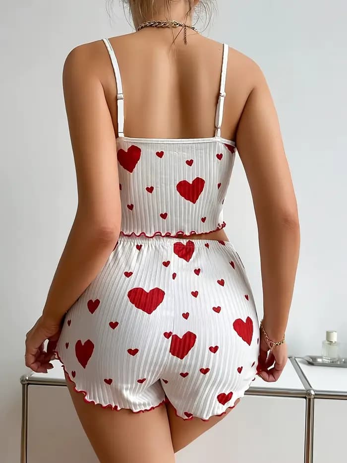 Ensemble pyjama 2 pièces imprimé cœur pour femme