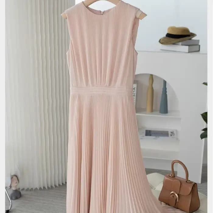 Robe longue plissée en mousseline de soie rose pour femme, tenue de soirée, tenue de bureau, sans ma