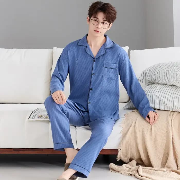 Pyjama pour homme, pantalon à manches longues, cardigan à col ample, pour vêtements de nuit décontractés, vêtements de maison, vêtements de nuit, 2 pièces/ensemble, printemps et automne