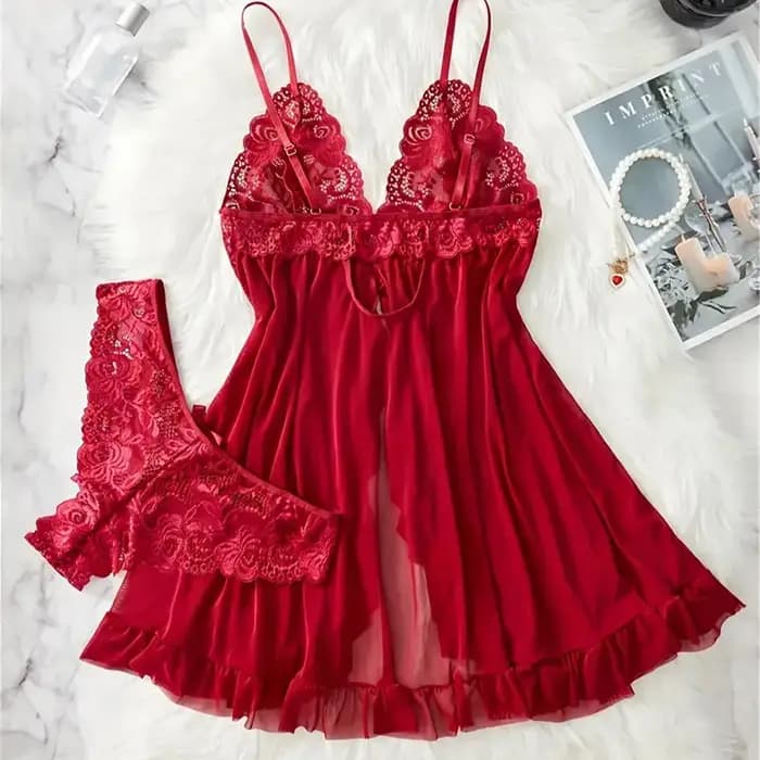 Ensemble de Lingerie en dentelle contrastée bleue