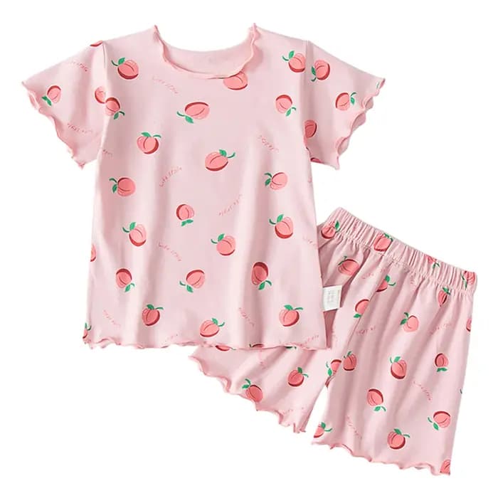 Ensembles de pyjama d'été pour filles, motif de dessin animé élégant, haut à manches courtes et pantalon, fabriqués en soie glacée luxueuse et confortable