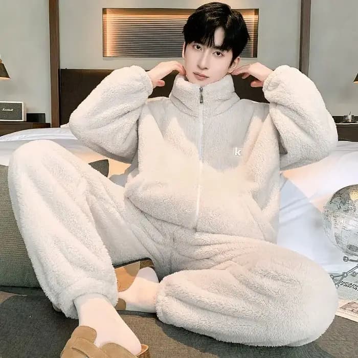 Pyjama en flanelle épais et chaud pour homme, col haut, grande taille, ample, en peluche, vêtements de détente, peut être porté à l'extérieur, en molleton de corail, nouvelle collection automne et hiv