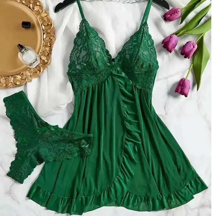 Ensemble de Lingerie en dentelle contrastée bleue