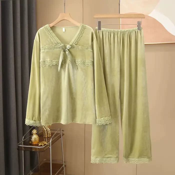 Sexy velours 2 pièces PJS ensemble vêtements de nuit féminins
