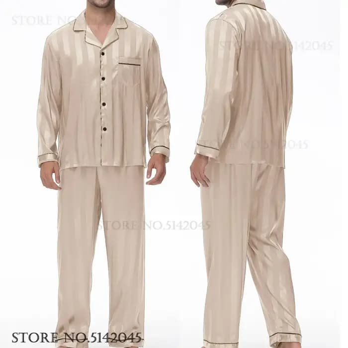 Ensemble de pyjamas en satin bleu marine pour hommes