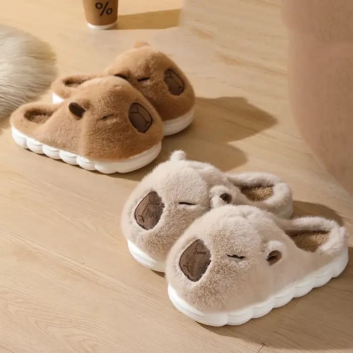 Mignon Capybara coton pantoufles femmes automne hiver intérieur semelle souple chaud fourrure diapositives femme