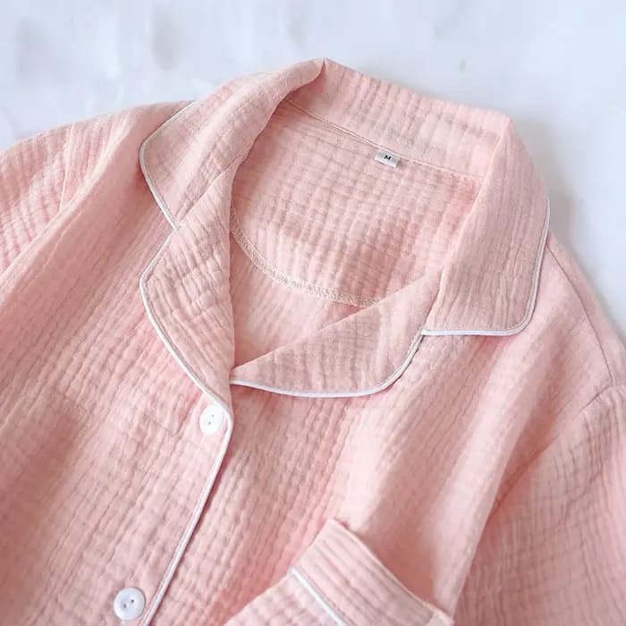 Pyjama en Crêpe Délavée à Manches Courtes pour Femme
