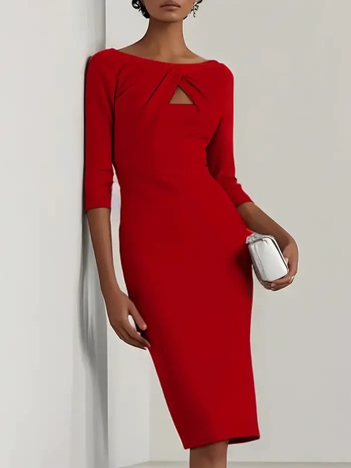 Robe élégante longueur genou pour femme – Col en V