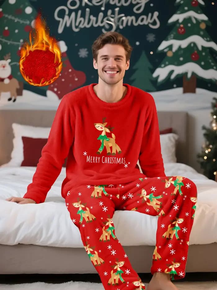 Ensemble pyjama en polaire pour homme sur le thème de Noël