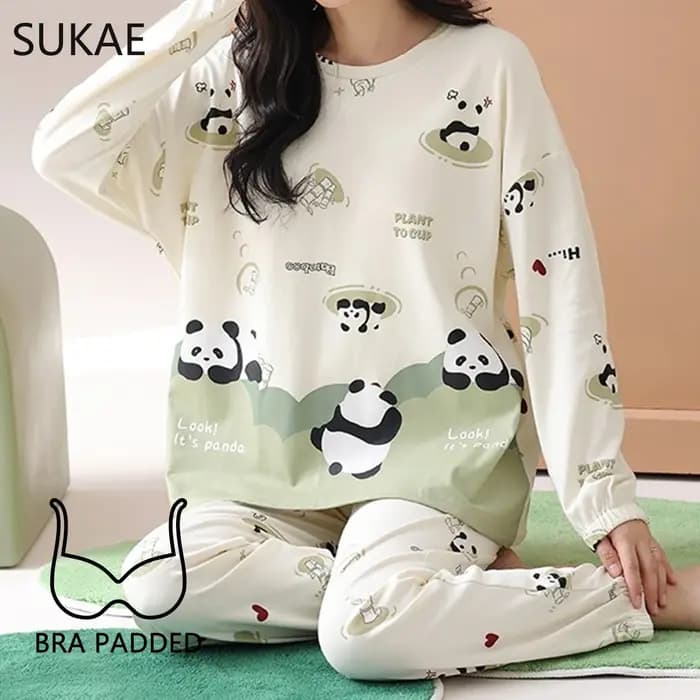 100% coton pyjamas pour femmes à manches longues bas mignon Pandas impression nouveau printemps automne Pjs avec