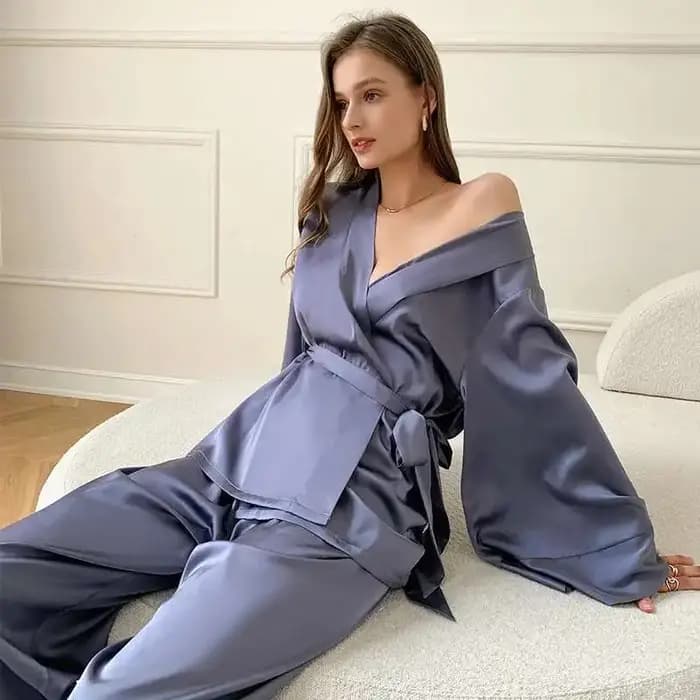 Pyjama en mousseline de soie à manches longues pour femmes