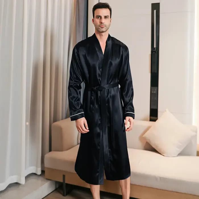 Pyjama en soie fine surdimensionné pour hommes peignoirs à manches longues vêtements de maison