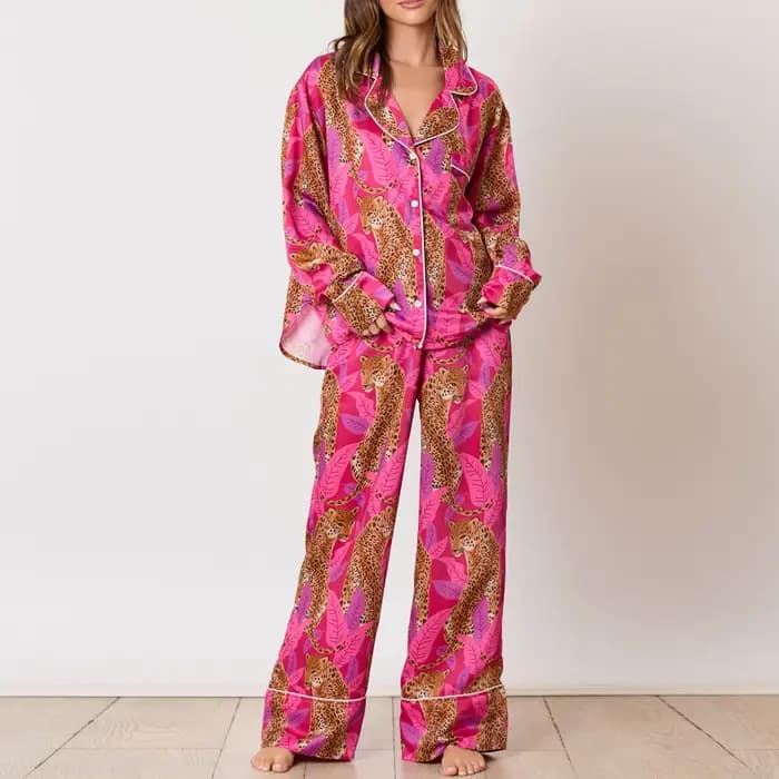 Hirigin-Ensemble pyjama imprimé léopard pour femme