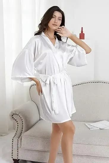 Femmes soie Satin courte Robe de nuit solide Kimono Robe mode Robe de bain Sexy Peignoir Peignoir Femme mariage mariée Robe de demoiselle d'honneur