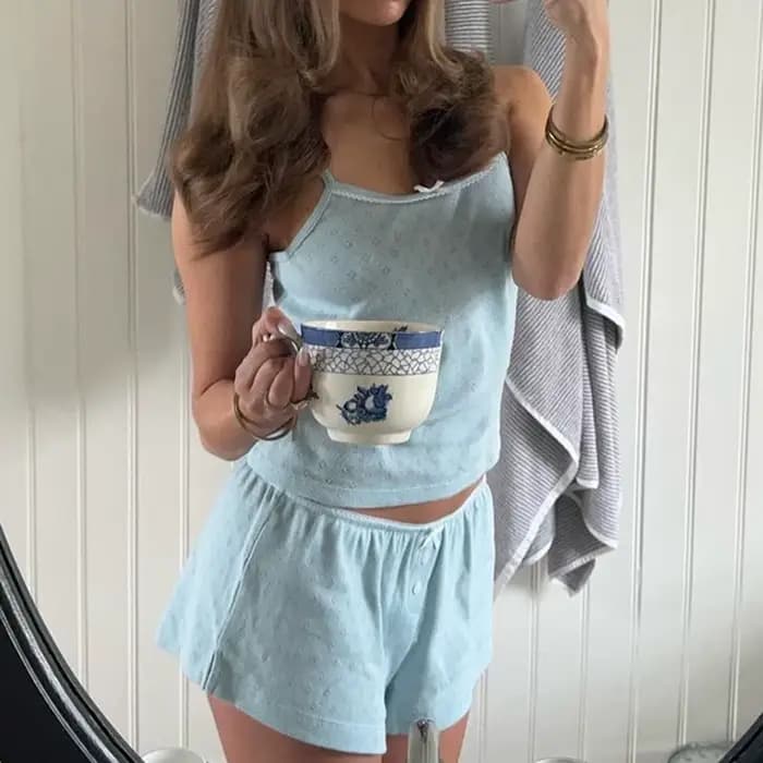 Gaono y2k ensemble de pyjama Coquette vêtements femmes imprimé fleuri Spaghetti sangle sans manches Cami haut et short 2000s vêtements de détente
