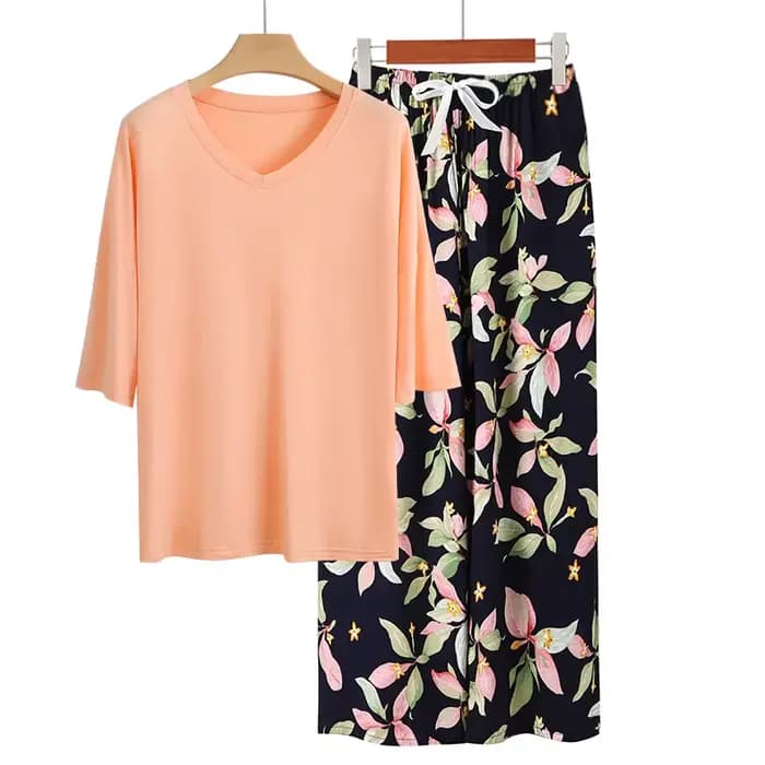 Ensemble de pyjama décontracté Printemps Été Hauts à manches courtes Pantalon long Costume élégant