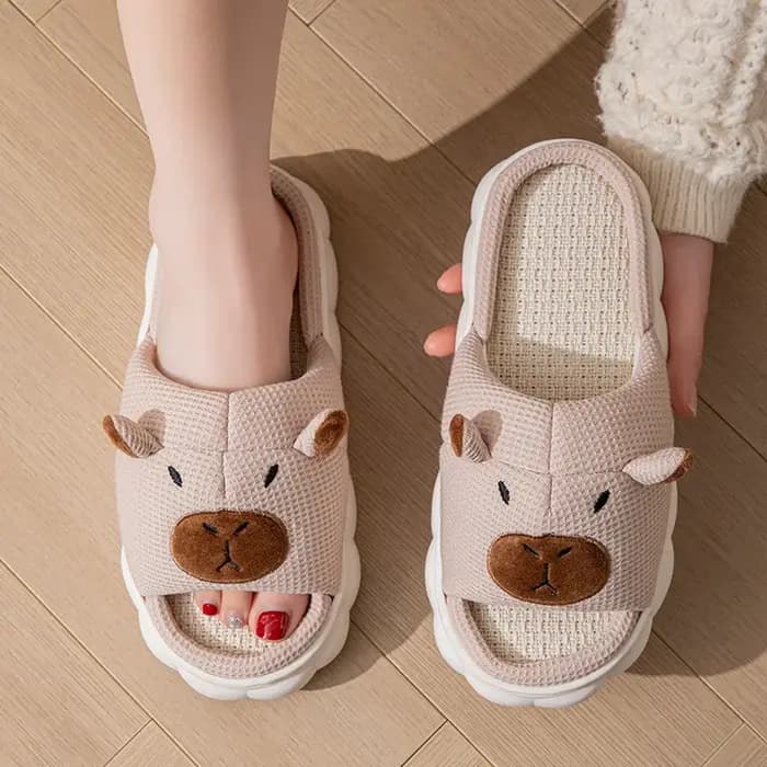 Nouvelles pantoufles d'été en lin pour femmes Capybara Platform