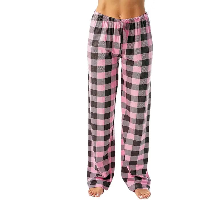 Pantalon de pyjama femme en polyester motif plaid pour automne bas de sommeil large avec cordon de serrage confortable pour maison