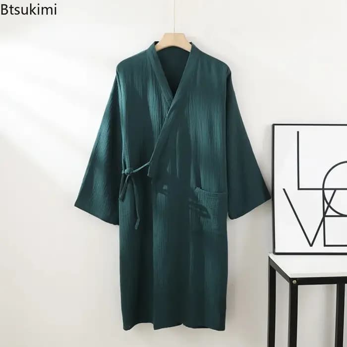 Robes Kimono pour Hommes Printemps-Été, Peignoir Confortable en Coton, Cardigan Foulardé, Vêtements d'Intérieur Légers, Grandes Tailles