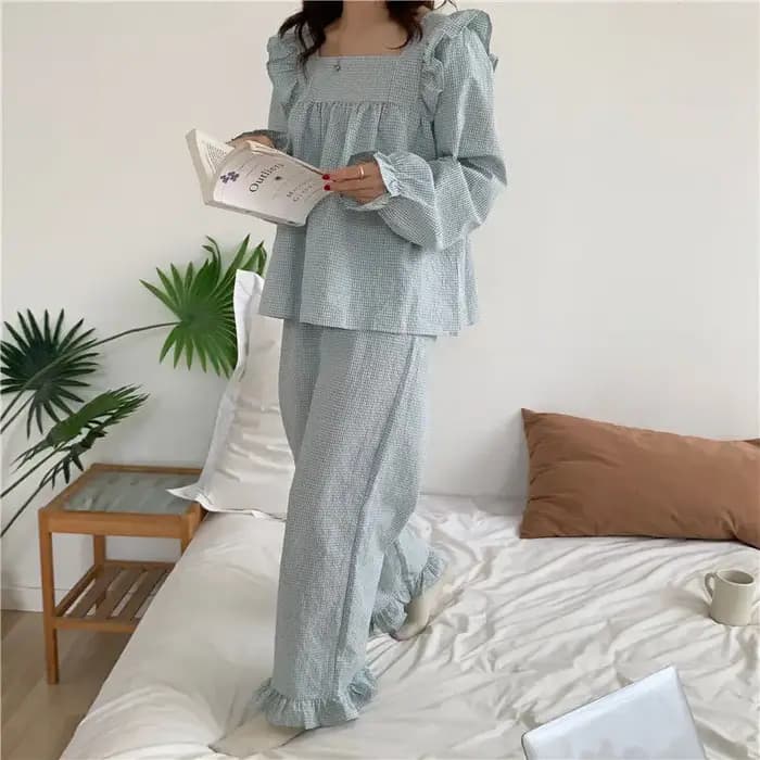 Ensembles de pyjama à carreaux Harajuku pour femmes