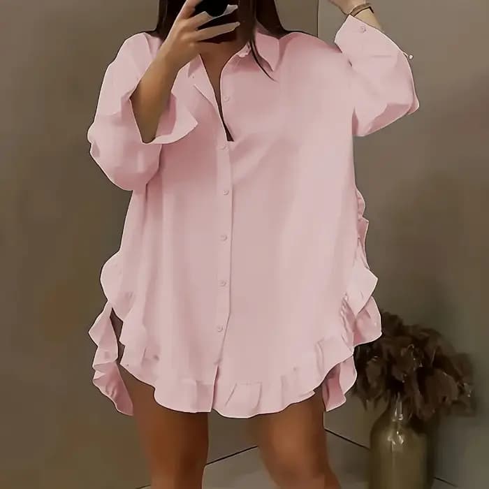 Nouvelle chemise ample unie à volants pour femme 2026