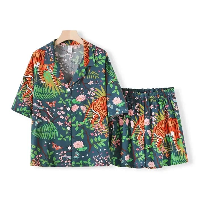 Pyjama en coton imprimé animaux tigre pour femmes