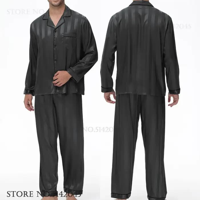 Ensemble de pyjamas en satin bleu marine pour hommes