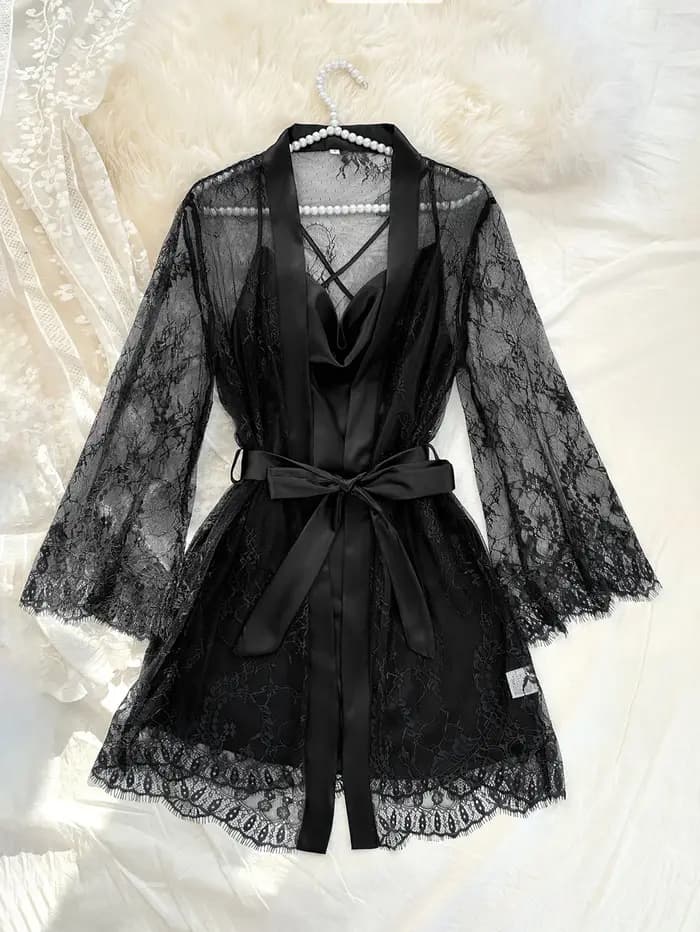 Ensemble de pyjama 2 pièces en dentelle pour femme