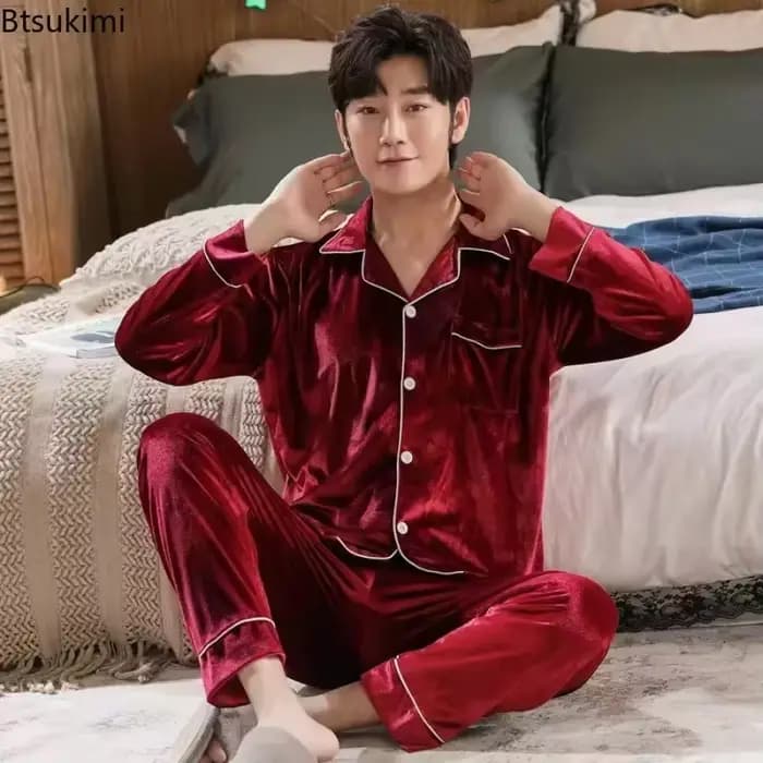 Nouvel ensemble pyjama homme 2026 à manches longues et pantalon