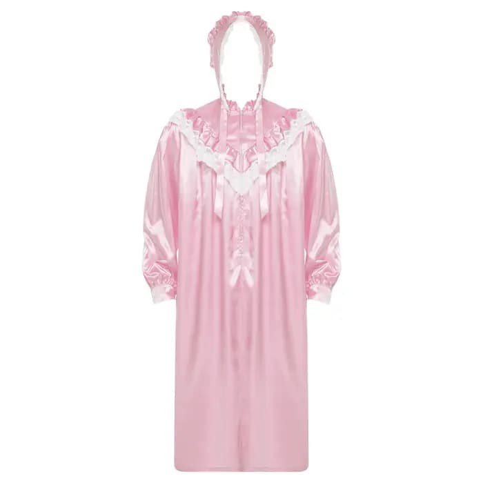 Chemise de nuit victorienne satinée pour homme avec bonnet, ensemble pyjama vintage à manches longues et fermeture éclair sur le devant pour soirée pyjama
