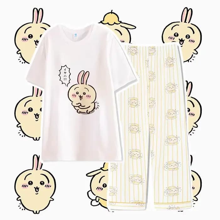 Pyjama d'été pour femmes Chiikawa Usagi, manches courtes, pantalon, style japonais kawaii, printemps