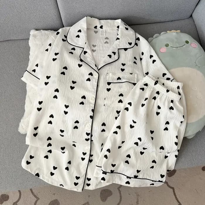 Pyjama d'été 2026 pour femme, ensemble court à manches courtes, motif dessin animé mignon, cardigan,