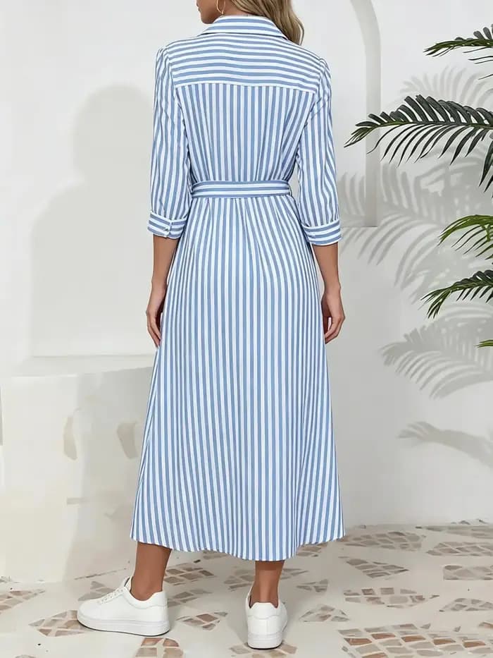 Robe chemise rayée à manches courtes