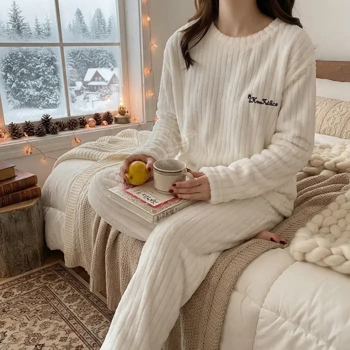 Ensemble de pyjama en polaire pour femmes, vêtements de détente à manches longues avec haut et pantalon, vêtements de nuit doux et moelleux, confortables et chauds pour l'hiver, pour la maison et les
