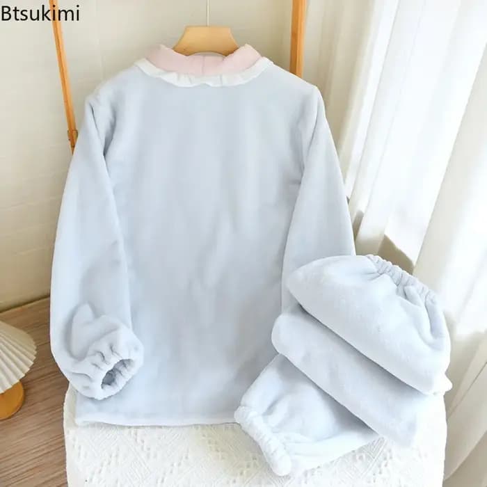Nouvel ensemble pyjama femme automne-hiver 2026 en flanelle épaisse et chaude
