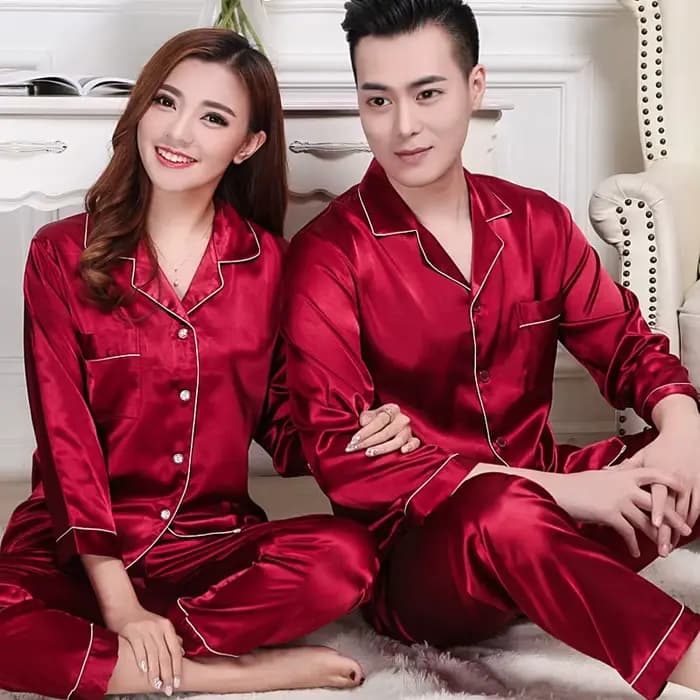 Femmes soie Satin Pyjamas ensemble vêtements de nuit Couple Pijama