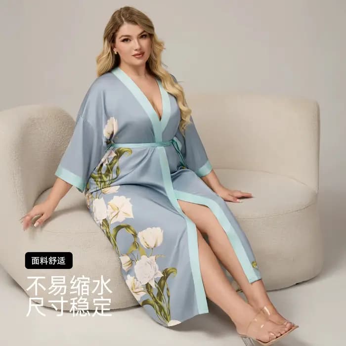 Printemps automne nouvelle Robe longue pour femmes Homewear imprimé fleur Kimono peignoir