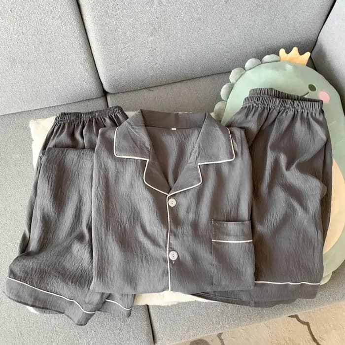 Pyjama d'été pour homme à manches courtes : Ensemble 3 pièces simple, uni, de haute qualité, style vêtement d'extérieur ; Pyjama jeunesse printemps/été