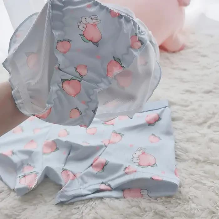 2 pièces mignon Couple ensemble de sous-vêtements hommes Boxer Shorts Loli dentelle culotte fil coton