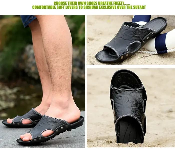 Pantoufles en cuir véritable pour hommes