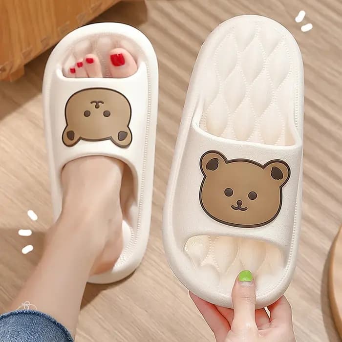 Pantoufles de maison ours en peluche femme plate-forme nuage mignon tongs diapositives intérieur plage extérieur hommes