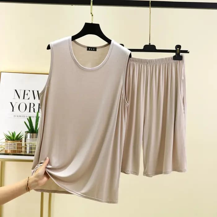 Adulte hommes pyjamas ensemble grande taille vêtements de nuit haut sans manches pantalon costume Modal confort maison