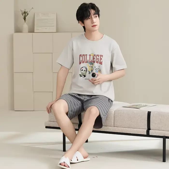 Grande taille M-4XL hommes pyjamas ensemble été 100% coton mignon dessin animé à manches courtes Pijama mâle décontracté vêtements de nuit