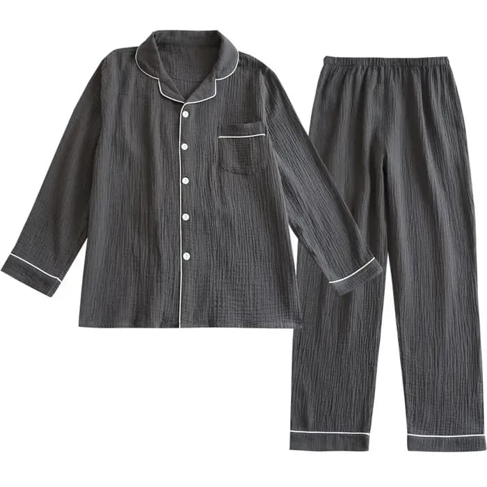 Ensemble de pyjama pour homme en gaze double couche 100% coton. Vêtements de détente classiques à manches longues