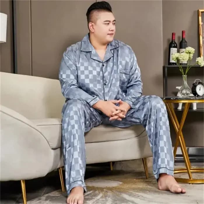 5XL 165kg grande taille pyjamas hommes printemps Satin soyeux vêtements de nuit à manches longues
